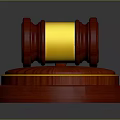 Red Wooden Mallet As Weapon With Golden Decoration On Red Base And Gray Background