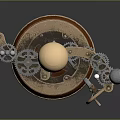 Intricate Mechanical Device With Golden Silver Spheres Gears And Spiral Structure On Decorative Base