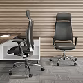Modern Black Leather Office Chairs With Ergonomic Swivel Base For Workspace