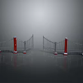 Outdoor Garden Furniture With Red Pillars And Metal Fence Design