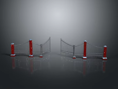 Outdoor Garden Furniture With Red Pillars And Metal Fence Design 3d model