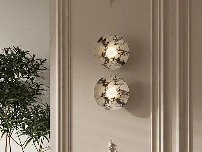 Modern Elegant Wall Lamp with Marble Pattern in Interior Decor and Green Plant 3d model