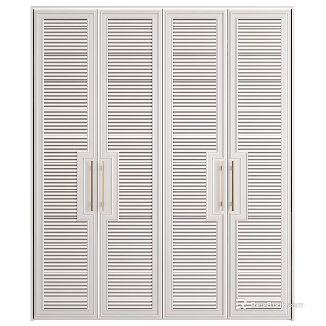 Modern White Wardrobe Interior Design With Louvered Doors And Metal Handles Home Furniture 3d model 