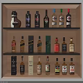 Elegant Wooden Shelf Display With Various Wine Bottles Glassware And Boxed Wine