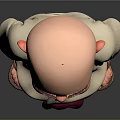 Cartoon Character With Bald Head Beige Top Brown Pants Red Sash Sandals Gray Background
