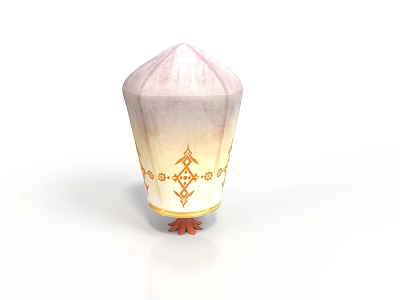 Traditional Paper Lantern With White Yellow Gradient Orange Decorative Patterns And Bottom Red Tassels 3d model
