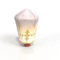 Traditional Paper Lantern With White Yellow Gradient Orange Decorative Patterns And Bottom Red Tassels