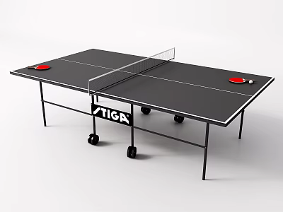 STIGA Black Table Tennis Table With Wheels Net Paddles And Balls 3d model