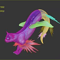 Fantasy Animal with Cat Head Fish Body Blue Purple White Iridescent Shiny Wings and Fins