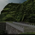 Stone Arch Bridge Surrounded by Green Mountains and River with Trees and Vegetation