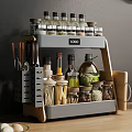Practical Kitchen Organizer Rack With Spice Bottles Knives Storage Jars And Olive Oil