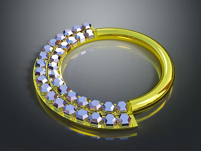 Elegant Golden Fashion Ring Adorned With Purple Gemstones And Shiny Finish 3d model