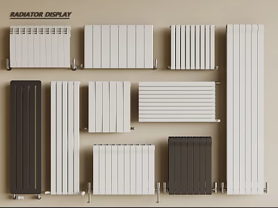 Different Modern Radiator Styles in White and Dark Colors for Home Heating 3d model