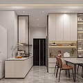 Modern Minimalist Apartment Interior with Bed Desk Sofa TV and Cabinets