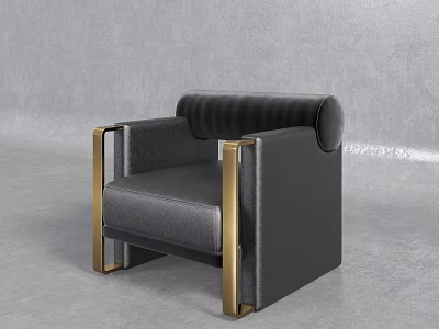 Modern Luxury Single Sofa With Black Leather Upholstery And Gold Metal Frame 3d model