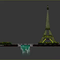 Eiffel Tower Model Scene With Scenic Water Pools Roads And Green Plants