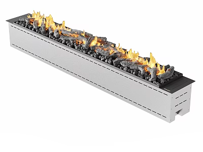Linear Modern Fireplace Design With Burning Flames And Black Logs 3d model