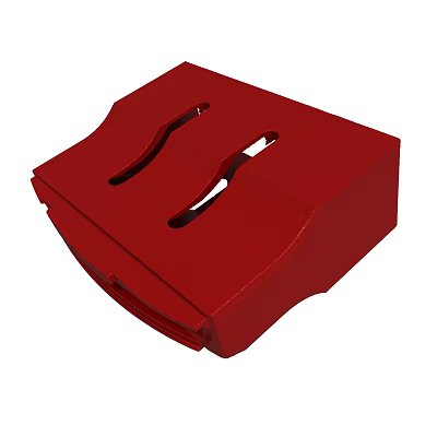 Red Square Plastic Component With Two Long Slots And Curved Edges 3d model