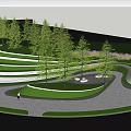 Park Landscape Design With Curved Green Lawns Trees And Winding Paths