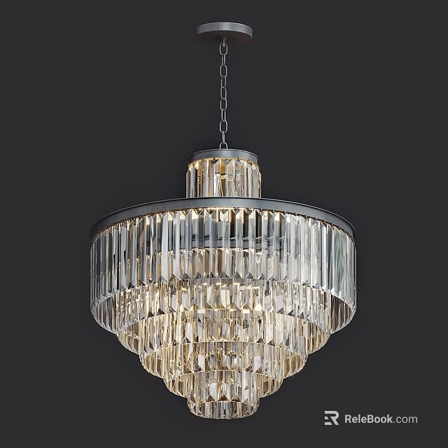 Elegant Multi Layered Crystal Chandelier With Illuminated Metal Frame And Modern Design 3d model 