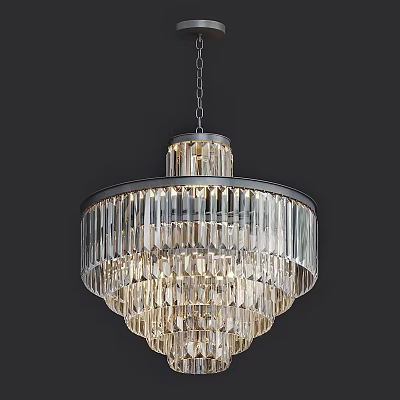 Elegant Multi Layered Crystal Chandelier With Illuminated Metal Frame And Modern Design 3d model