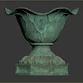 Ancient Turquoise Green Bronze Vase With Petal Shaped Rim And Hexagonal Base