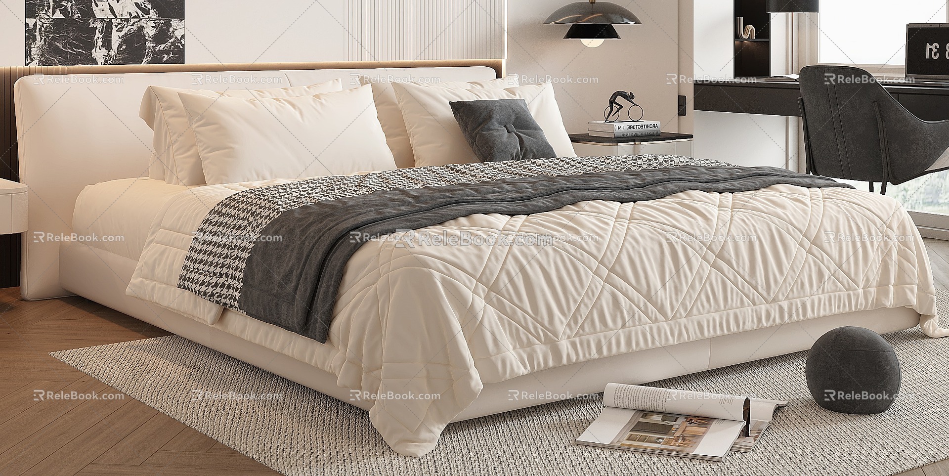 Double Bed Bedstand Bedding Bed Pillow Bed Sheet 3d model