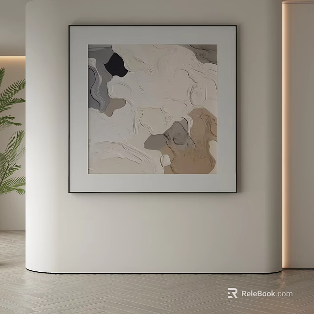 Modern Textured Abstract Painting with Beige Gray Brown Tones in Minimalist Interior 3d model 