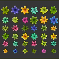 Bright Colorful Small Flowers with Multiple Colors Scattered on Dark Background