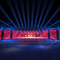 Stage Design for Evening Event Featuring Red Screen Text and Blue Lighting 3d model