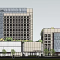 Modern High Rise Hotel Building With Glass Curtain Wall Green Roof And Low Rise Section