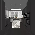 Modern Open Kitchen Interior Design With Marble Island Grey Cabinets And Appliances