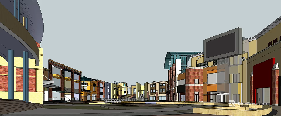 Modern Commercial Street Showcasing Colorful Building Facades Retail Storefronts and Vibrant Atmosphere 3d model 