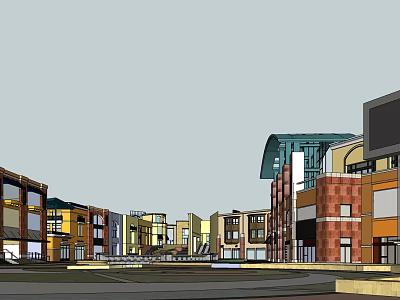 Modern Commercial Street Showcasing Colorful Building Facades Retail Storefronts and Vibrant Atmosphere 3d model