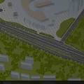 Modern Multilevel Urban Bridge Interchange With Greenery Roads And Surrounding Buildings