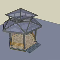 Octagonal Glass Roof Pavilion Structure With Wooden Railings And Square Base