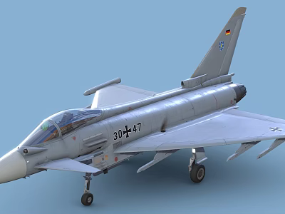 Gray Fighter Jet with German Air Force Insignia 30 47 and Landing Gear Extended 3d model