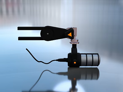 Black Mechanical Clamp Device With Cylindrical Base And Cable On Smooth Surface 3d model