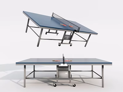 Foldable Ping Pong Table with Wheels Blue Tabletop Net and Paddles for Sports 3d model