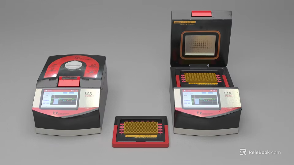 Laboratory Advanced Equipment With Black Red Design Digital Display Open Lid And Microplate 3d model 