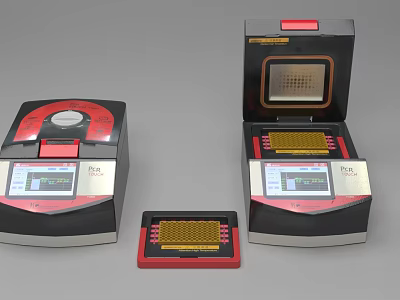 Laboratory Advanced Equipment With Black Red Design Digital Display Open Lid And Microplate 3d model