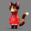 Cartoon Cat With Black Brown Fur Green Eyes Red Coat Boots And Brown White Tail