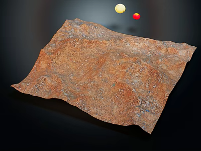 Reddish Brown Terrain With Detailed Textured Surface And Yellow Red Spheres 3d model