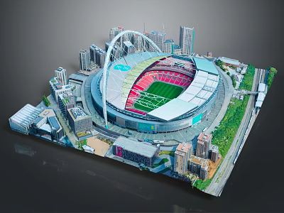 3D Model of Modern Stadium With Urban City Buildings And Green Spaces 3d model