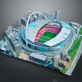 3D Model of Modern Stadium With Urban City Buildings And Green Spaces