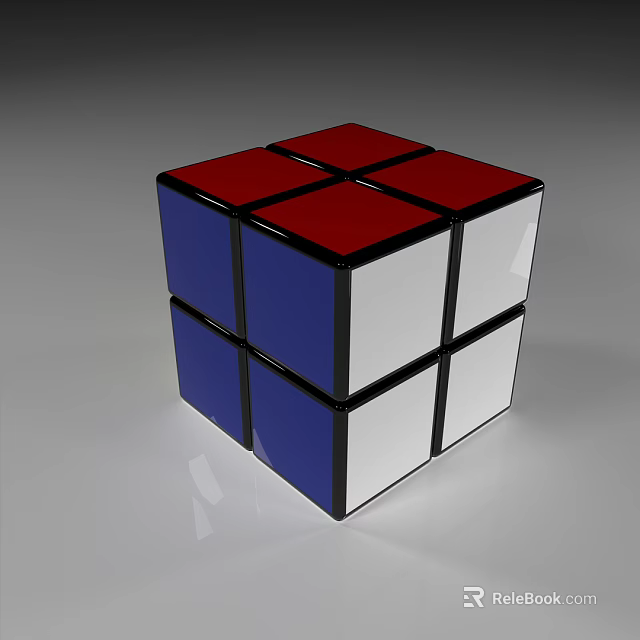 Rubik's Cube 3D Render With Red Blue White Faces And Black Borders 3d model 