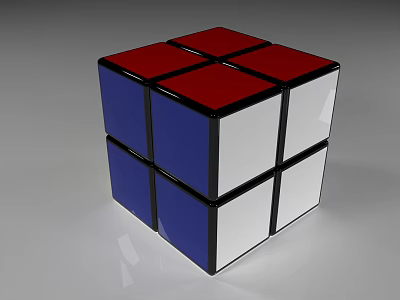 Rubik's Cube 3D Render With Red Blue White Faces And Black Borders 3d model