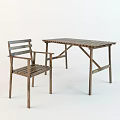 Rustic Wooden Dining Table Set With Square Slatted Top And Four Chairs 3d model