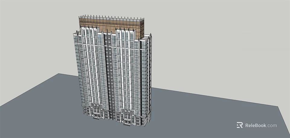 Modern High Rise Office Building With Glass Curtain Wall And Top Decoration 3d model 