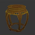 Traditional Wooden Stool With Carved Details Curved Legs And Round Seat